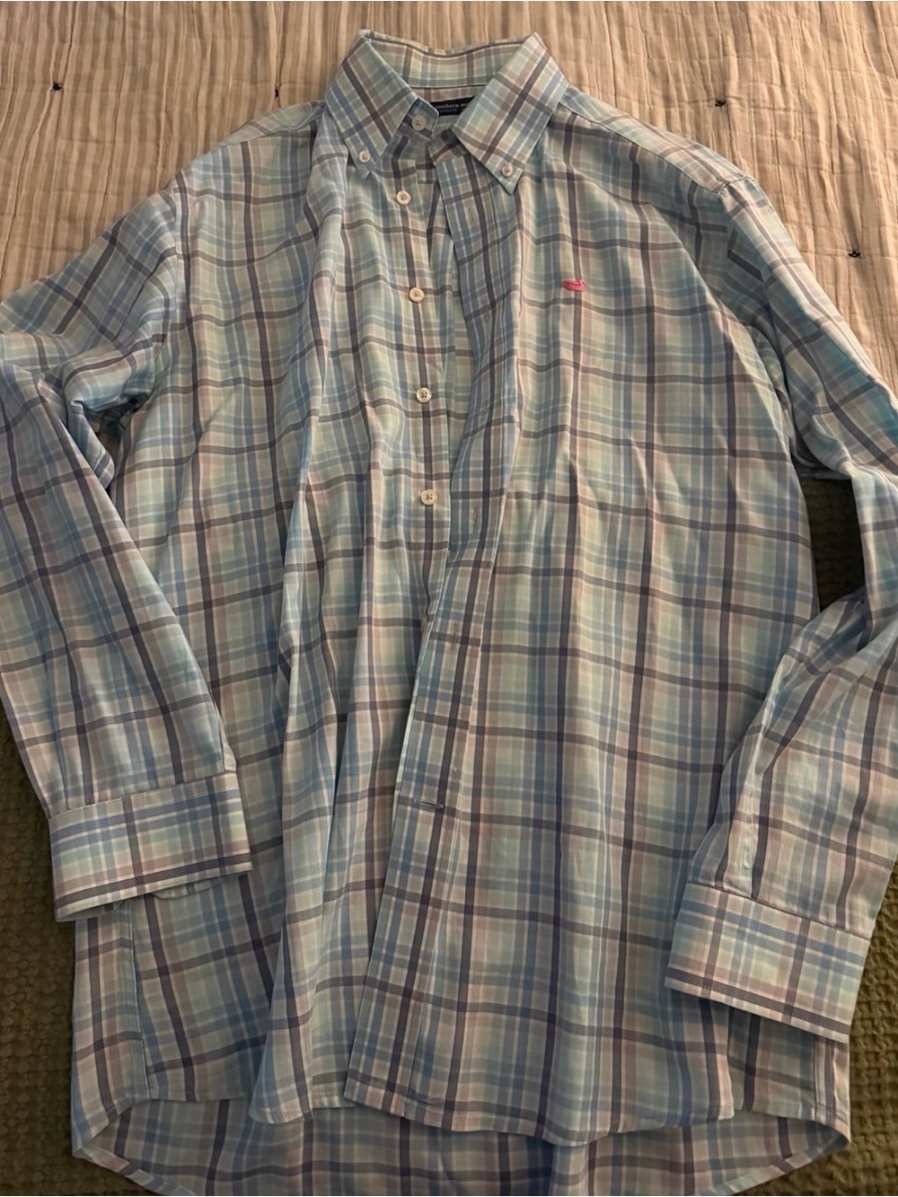 Men's Plaid Button-Down Shirt - Light Blue & White Southern Marsh